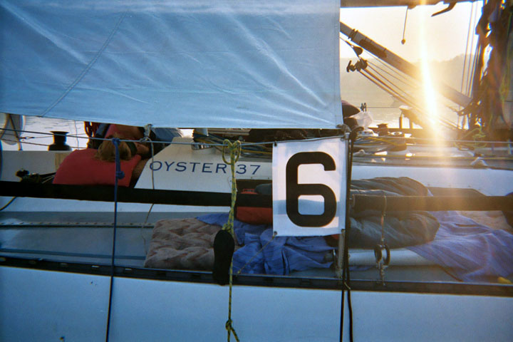 a hot Cowes dawn and half the crew are asleep on deck