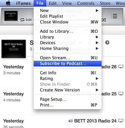 iTunes subscription menu